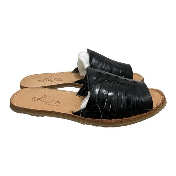 SBICCA Lawrin Leather Open Toe Slip On Sandal Womens US 7 Black Flat Slide NIB - Picture 2 of 8